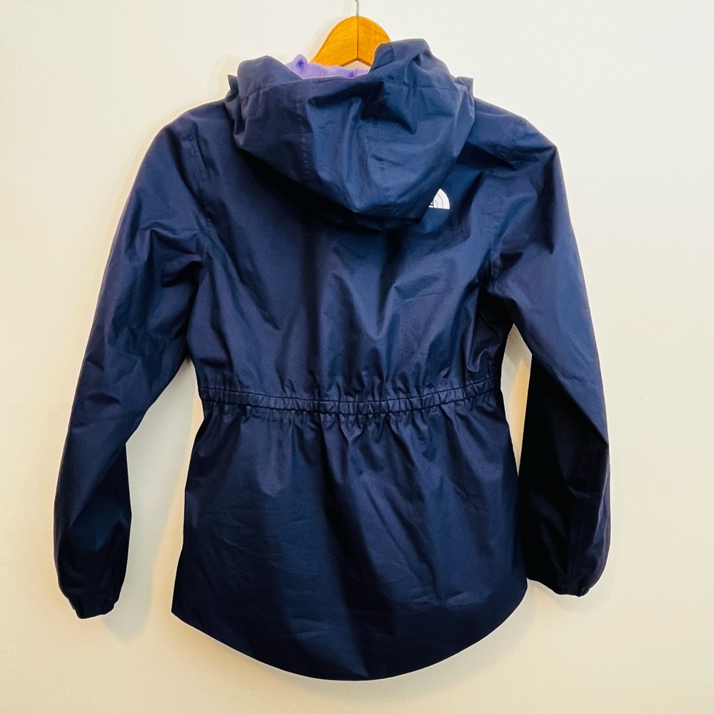 The North Face Girls 10/12 DryVent Rain Jacket Navy Lilac Hooded Waterproof EUC - Picture 3 of 7
